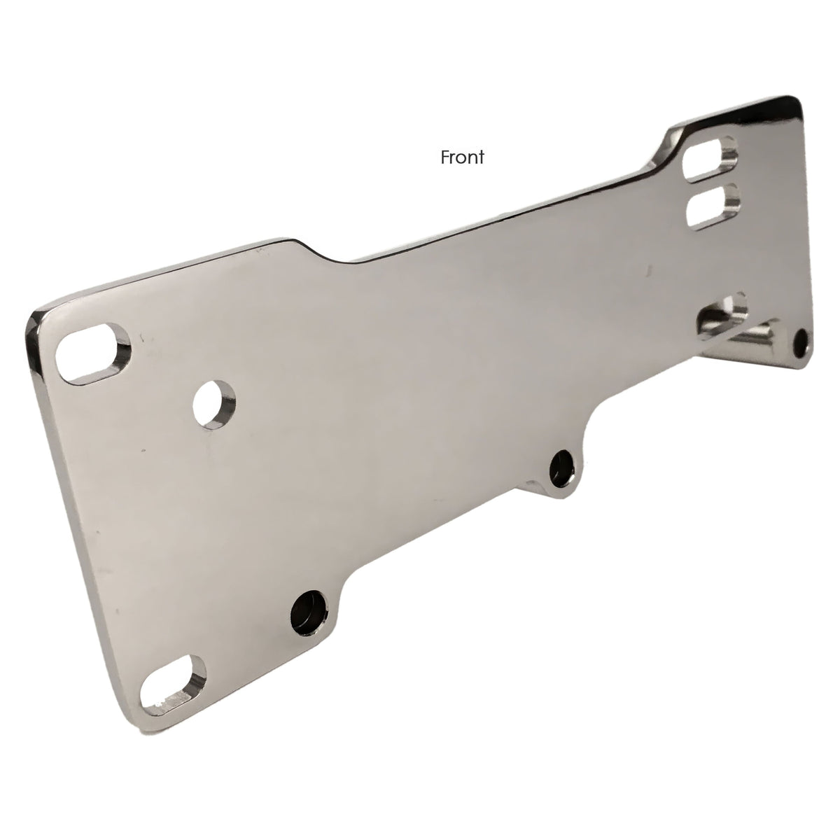 Front face of the hotside MP62 supercharger exhaust mounting bracket for 1994–2005 Miata showing the mounting slots and holes