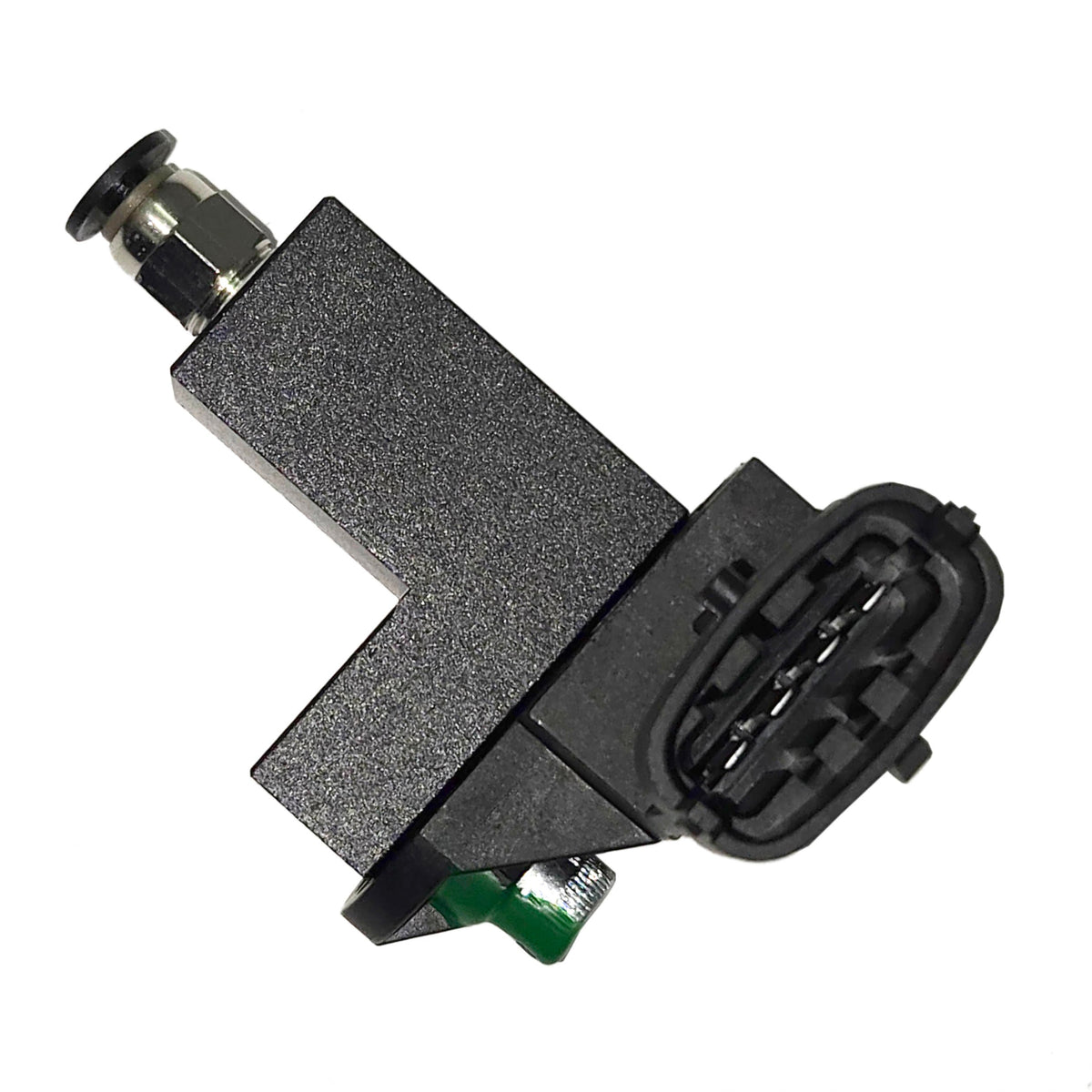 FFS MAP sensor adapter assembly from the connector end, showing the black adapter block and push-to-connect fitting