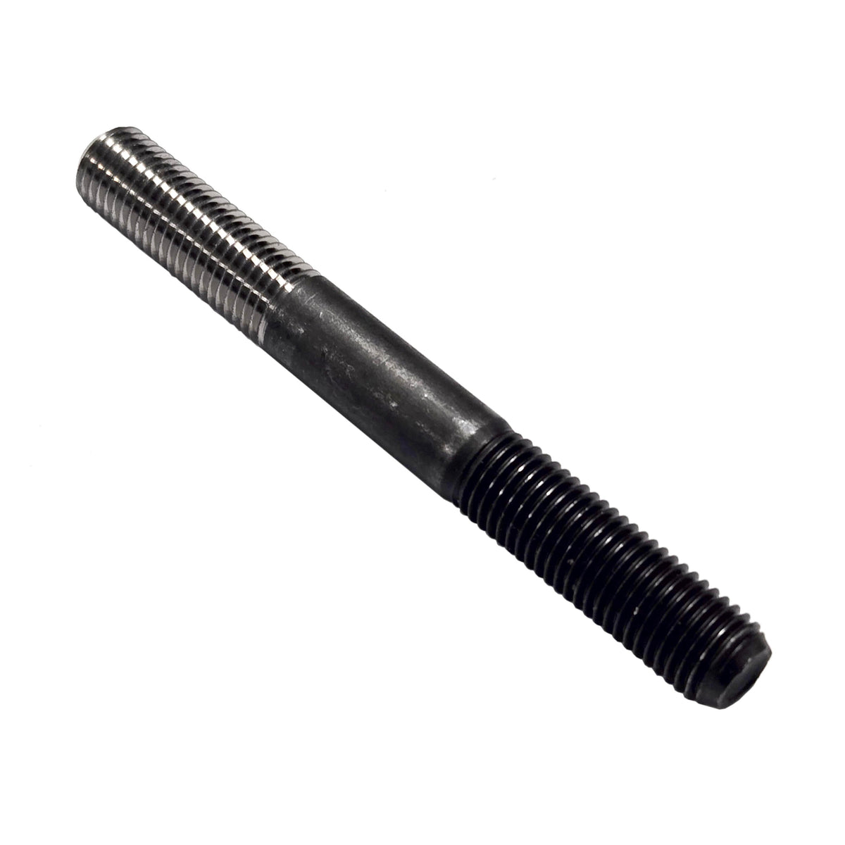 Opposite angled view of the M10 × 1.25 × 90mm stud showing its black and silver threaded ends