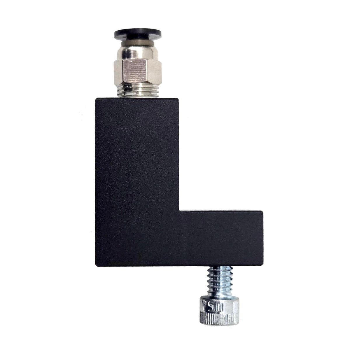MAP sensor adapter upgrade kit, straight side view showing the L-shaped block, fitting, and mounting bolt