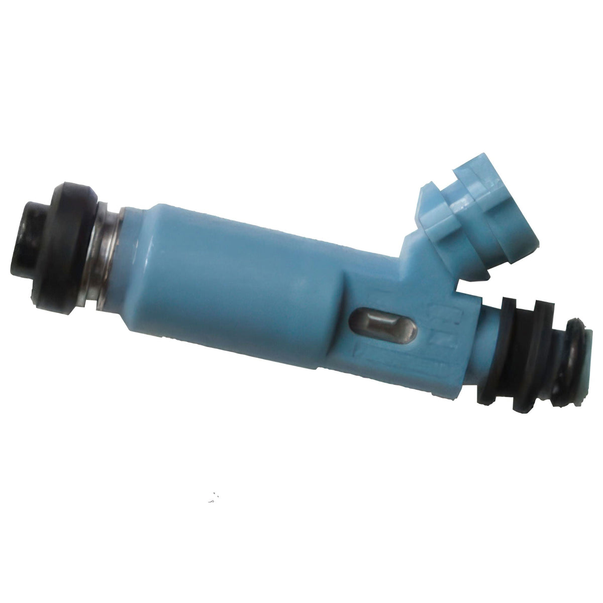 Single blue 320cc E85-compatible fuel injector in side profile
