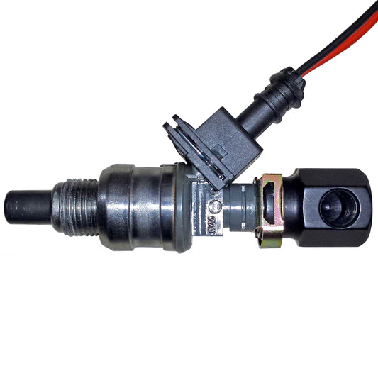 Assembled threaded fuel injector with electrical pigtail and black threaded adapter